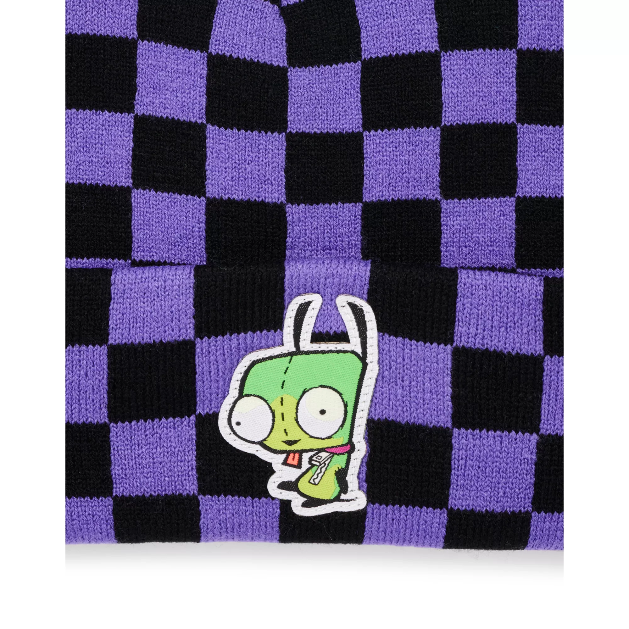Invader Zim Black and Purple Checkered Cuff Beanie - Nickelodeon at Spencer's
