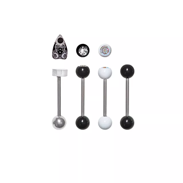 Multi-Pack Black and White Planchette Barbell 4 Pack - 14 Gauge at Spencer's