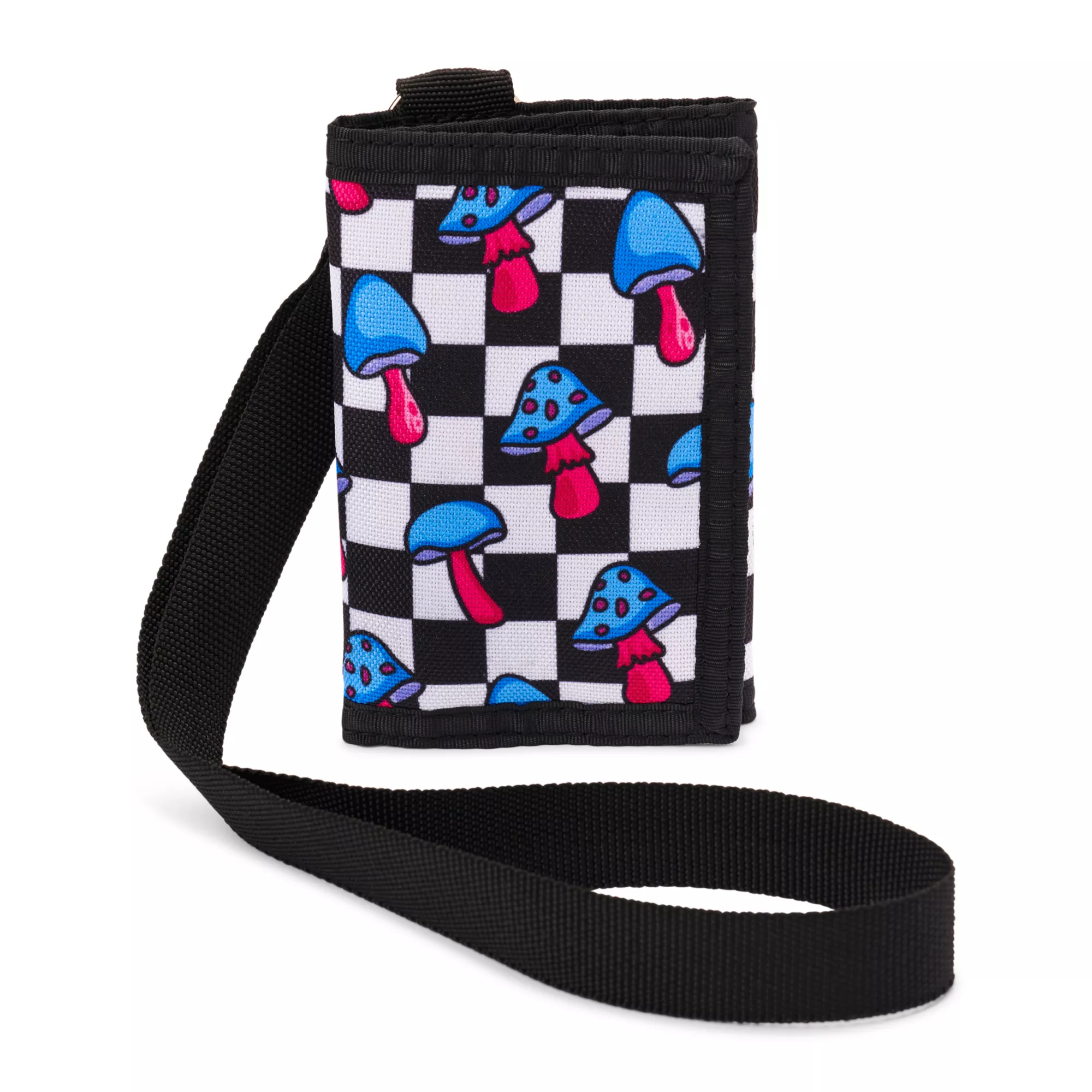 Neon Checkered Mushroom Velcro Bifold Wallet at Spencer's