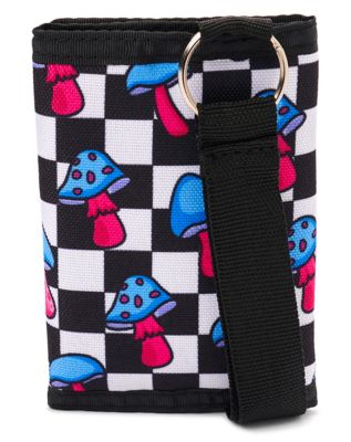 Neon Checkered Mushroom Velcro Bifold Wallet