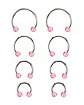 Multi-Pack Pink Glitter Horseshoe Rings 4 Pair - 16 Gauge