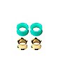 Teal and Goldplated Tunnel Plugs 4 Pack - 00 Gauge