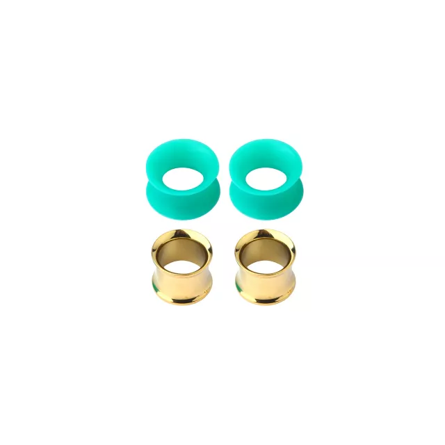 Teal and Goldplated Tunnel Plugs 4 Pack 00 Gauge Spencer's