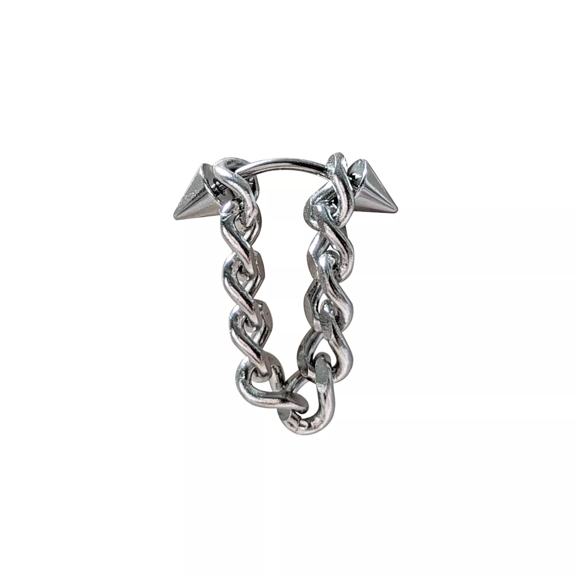 Silvertone Spike Curve Chain Cartilage Earring - 18 Gauge at Spencer's