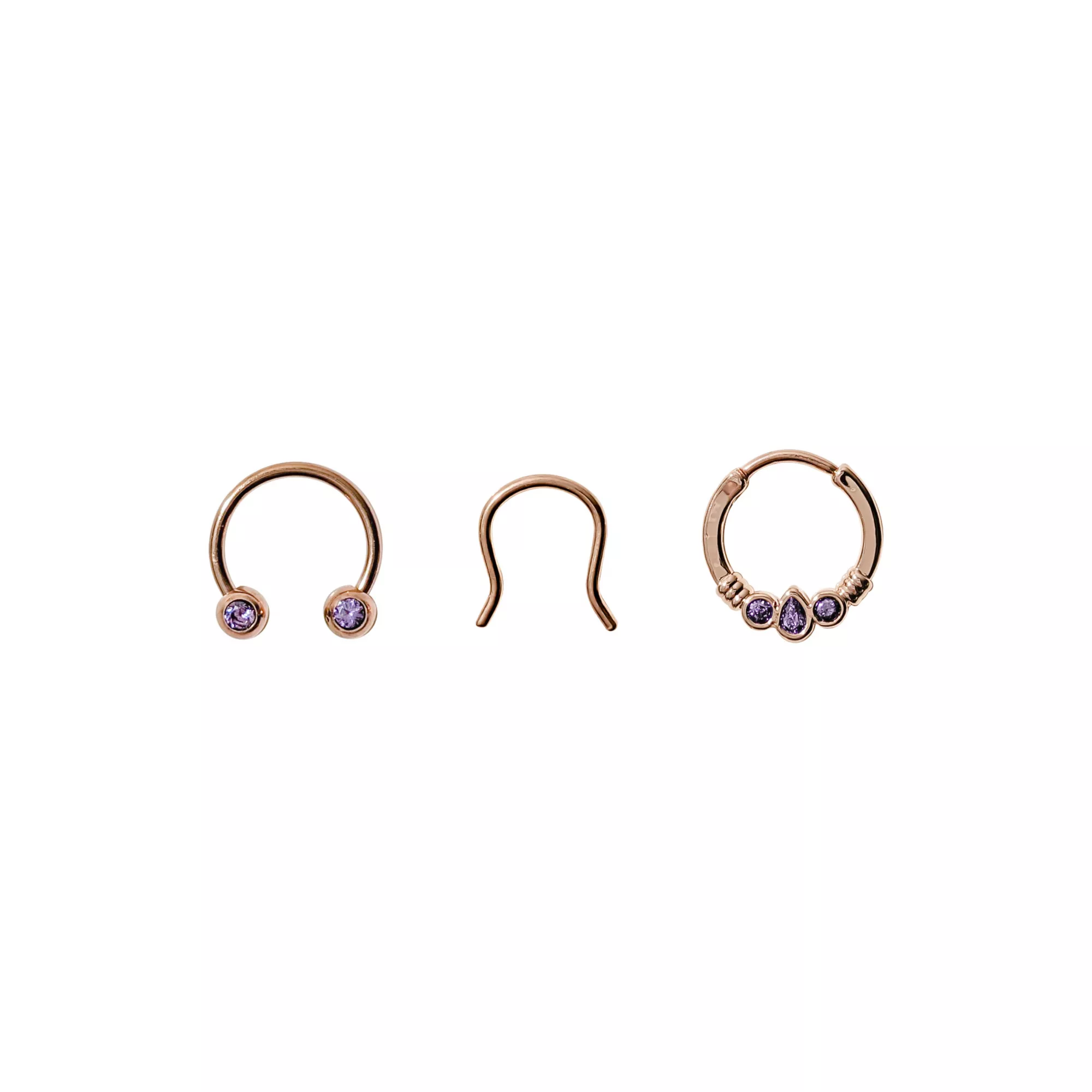 Multi-Pack Bronze Septum Ring and Horseshoe Ring 3 Pack - 16 Gauge at Spencer's