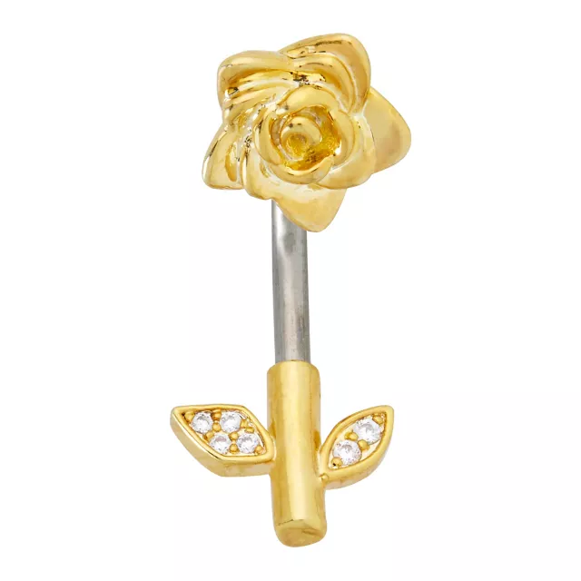 CZ Gold Plated Rose Belly Ring - 14 Gauge at Spencer's