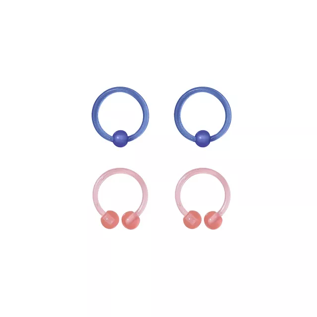 Multi-Pack Pink and Blue Acrylic Beaded Captive and Horseshoe Rings 4 Pack - 16 Gauge at Spencer's
