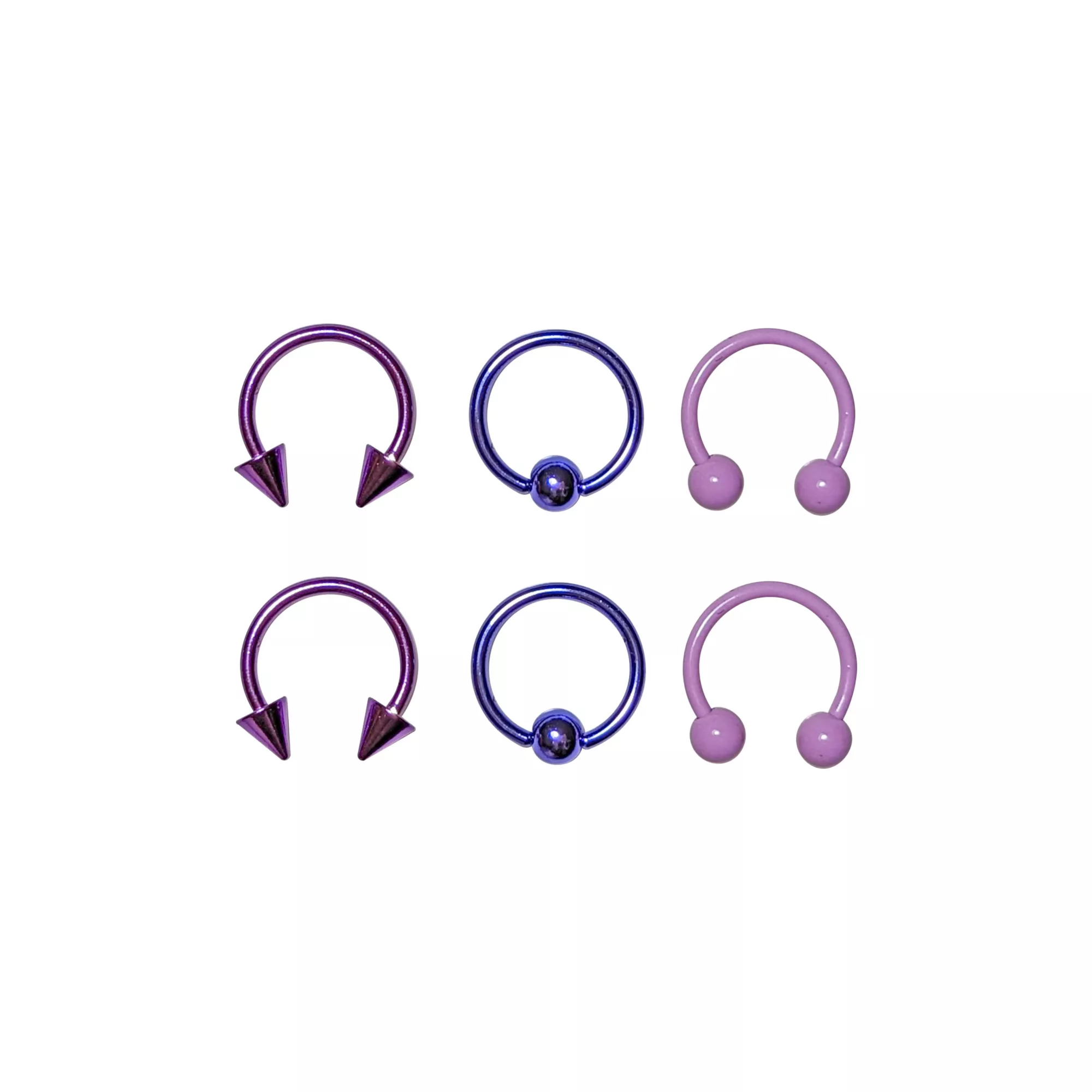 Multi-Pack Purple Ombre Horseshoe Rings and Captive Rings 6 Pack - 16 Gauge at Spencer's