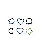 Multi-Pack Heart Star and Moon Nose Ring 6 Pack - 20 Gauge