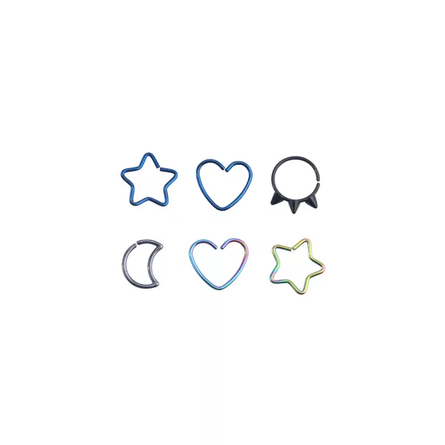 Multi-Pack Heart Star and Moon Nose Ring 6 Pack - 20 Gauge at Spencer's