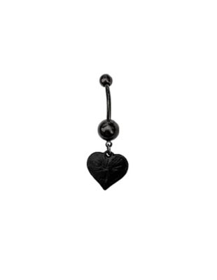 Black Skull Heart Dangle Belly Ring - 14 Gauge