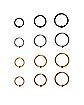 Silvertone Goldtone Rose Gold and Black Hoop Nose Rings 12 Pack - 20 Gauge