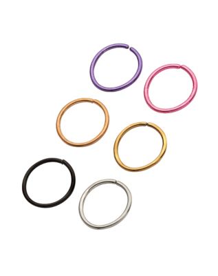 Multi-Pack Pink Purple Goldtone Silvertone Black Hoop Nose Rings 6 Pack - 20 Gauge