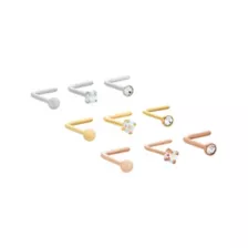 Multi-Pack CZ Goldtone and Rose Goldtone L-Bend Nose Rings 9 Pack - 20 Gauge at Spencer's