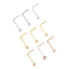 Multi-Pack CZ Goldtone and Rose Goldtone L-Bend Nose Rings 9 Pack - 20 Gauge at Spencer's