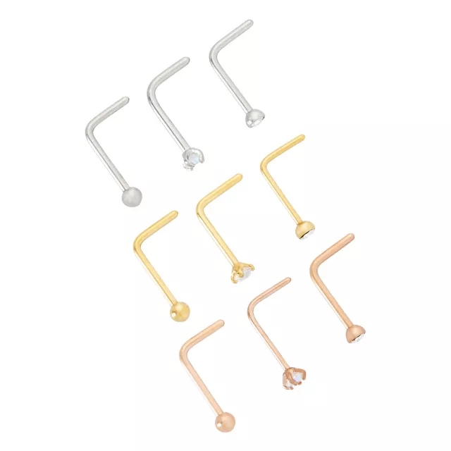 Multi-Pack CZ Goldtone and Rose Goldtone L-Bend Nose Rings 9 Pack - 20 Gauge at Spencer's