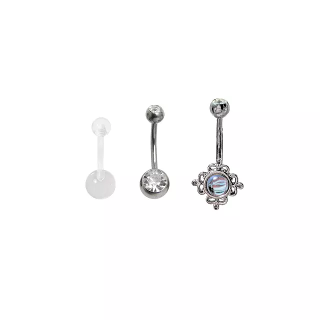 Multi-Pack CZ Moonstone-Effect Belly Rings 3 Pack - 14 Gauge at Spencer's