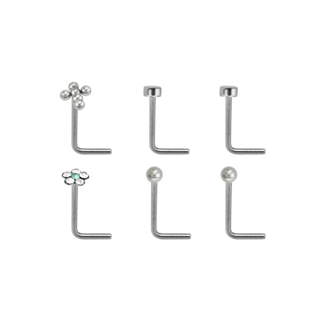 Multi-Pack Flower L-Bend Nose Rings 6 Pack - 20 Gauge at Spencer's