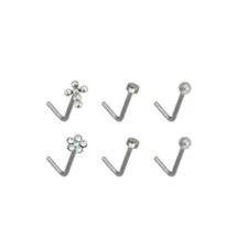 Multi-Pack Flower L-Bend Nose Rings 6 Pack - 20 Gauge at Spencer's