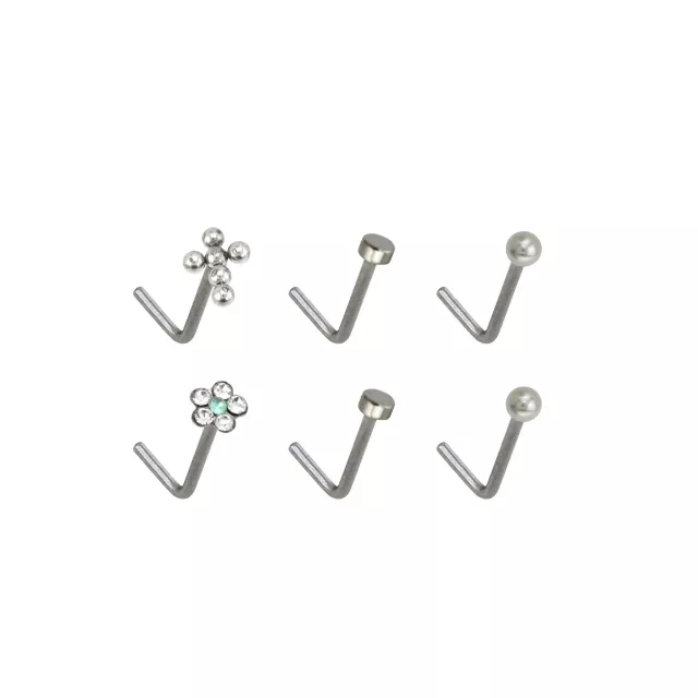 Multi-Pack Flower L-Bend Nose Rings 6 Pack - 20 Gauge at Spencer's