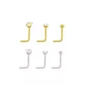 CZ Goldtone and Silvertone L-Bend Nose Rings 6 Pack - 20 Gauge at Spencer's