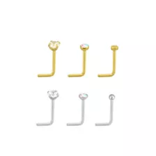 CZ Goldtone and Silvertone L-Bend Nose Rings 6 Pack - 20 Gauge at Spencer's
