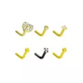 Multi-Pack Goldtone and Black Heart L-Bend Nose Rings 6 Pack - 20 Gauge at Spencer's