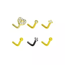 Multi-Pack Goldtone and Black Heart L-Bend Nose Rings 6 Pack - 20 Gauge at Spencer's