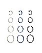 Multi-Pack CZ Silvertone Blue and Black Hoop Nose Rings 12 Pack - 20 Gauge