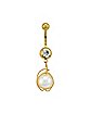 CZ and Pearl-Effect Goldtone Dangle Belly Ring - 14 Gauge
