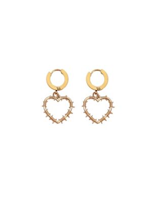 Goldtone Barbed Wire Heart Huggie Hoop Dangle Earrings