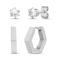 Multi-Pack CZ Silvertone Pentagon Huggie and Stud Earring Set - 18 Gauge at Spencer's