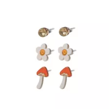 Multi-Pack CZ Happy Flower and Mushroom Stud Earrings- 3 Pair at Spencer's