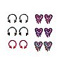 Multi-Pack Smiley Heart Horseshoe Rings and Dangle Earrings 6 Pack - 18 Gauge