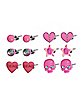 Multi-Pack Pink Heart Skull Star Stud Earrings - 6 Pairs