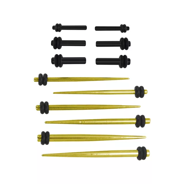 Multi-Pack Black and Gold Tapers and Plugs – 6 Pair at Spencer's