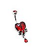 Red Ruby Heart Dangle Belly Ring - 14 Gauge