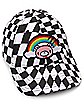 Black and White Checkered Rainbow Gloomy Bear Snapback Hat