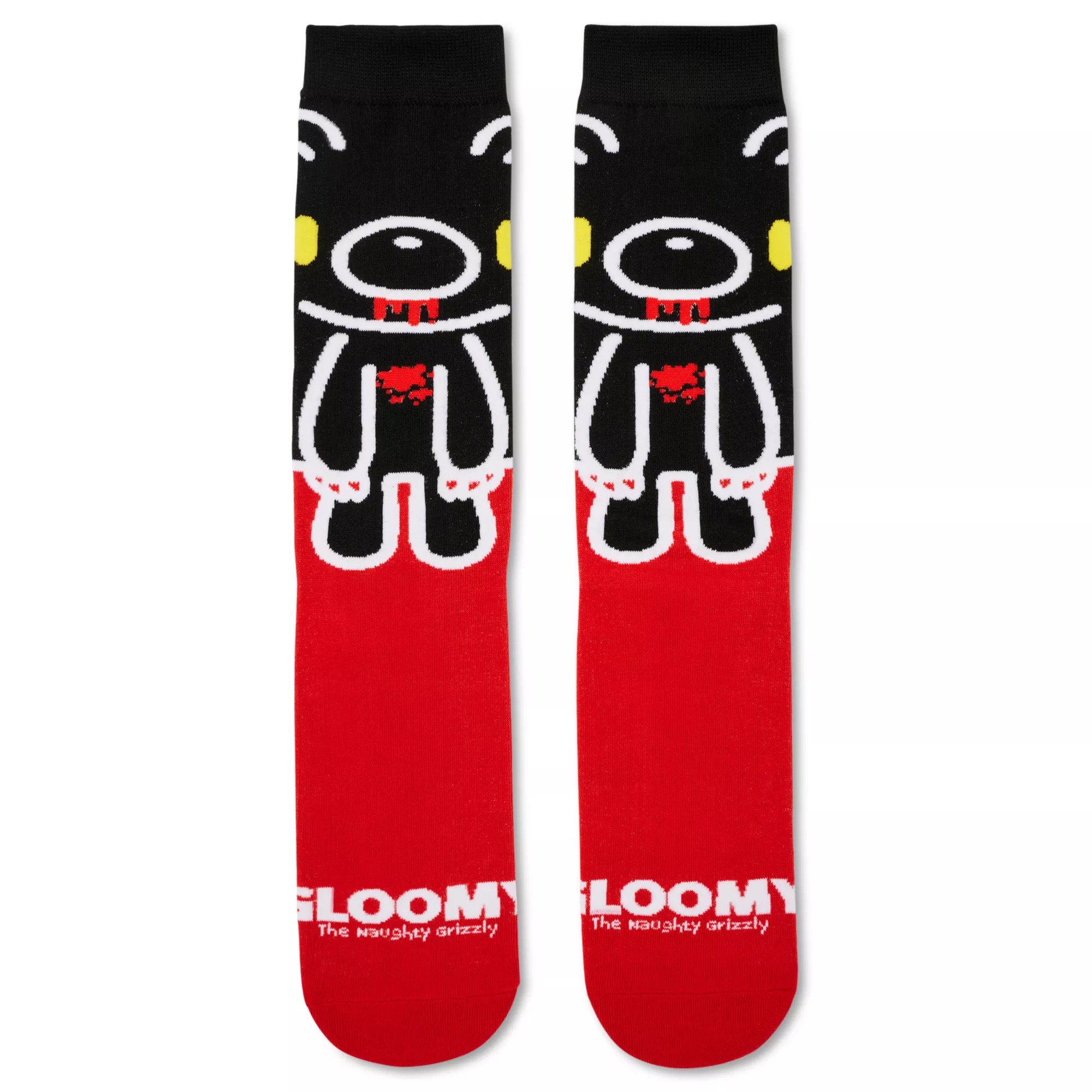 Red and Black Gloomy Bear 360 Crew Socks