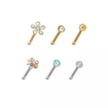 Multi-Pack Assorted Pronged Nose Pins 6 Pack -  20 Gauge at Spencer's