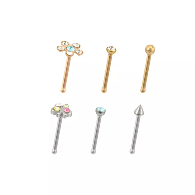 Multi-Pack Assorted Pronged Nose Pins 6 Pack -  20 Gauge at Spencer's