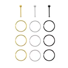 Multi-Pack CZ Silvertone Goldtone and Black Pin Nose Ring and Hoop Nose Rings 12 Pack - 20 Gauge at Spencer's