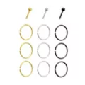 Multi-Pack CZ Silvertone Goldtone and Black Pin Nose Ring and Hoop Nose Rings 12 Pack - 20 Gauge at Spencer's