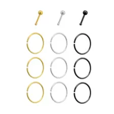 Multi-Pack CZ Silvertone Goldtone and Black Pin Nose Ring and Hoop Nose Rings 12 Pack - 20 Gauge at Spencer's