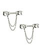 Prong CZ Chain Dangle Nipple Barbells - 14 Gauge