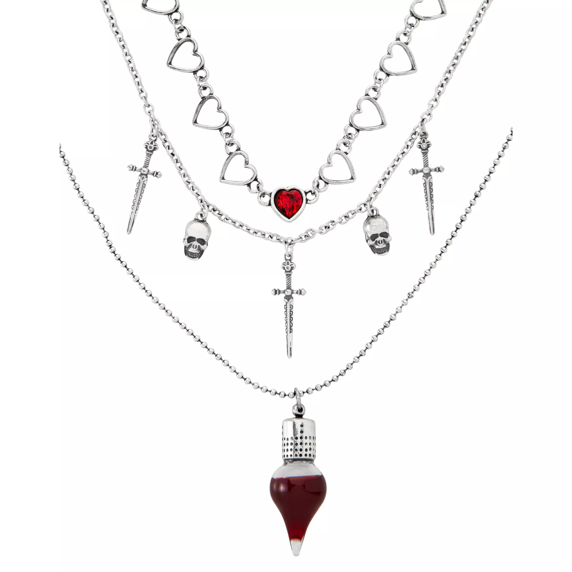 Heart Sword Skull Blood Vial Necklaces - 3 Pack at Spencer's