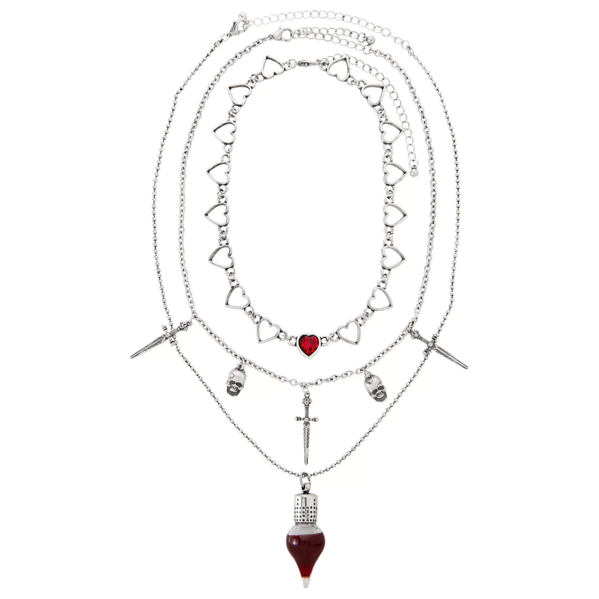 Heart Sword Skull Blood Vial Necklaces - 3 Pack at Spencer's