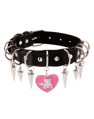 Spiked Charm Cherub Choker Necklace