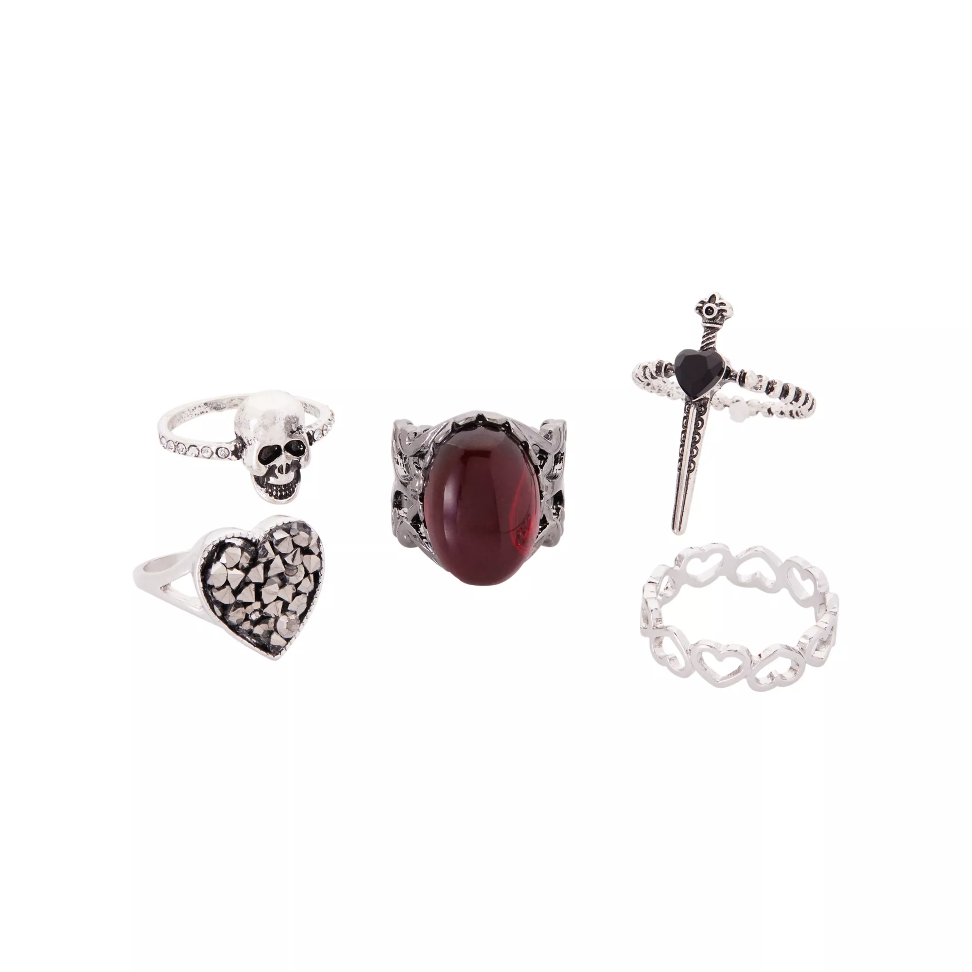 Multi-Pack Heart and Dagger Rings - 5 Pack at Spencer's