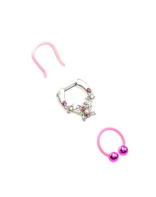 Multi-Pack CZ Butterfly Septum Rings 3 Pack- 16 Gauge